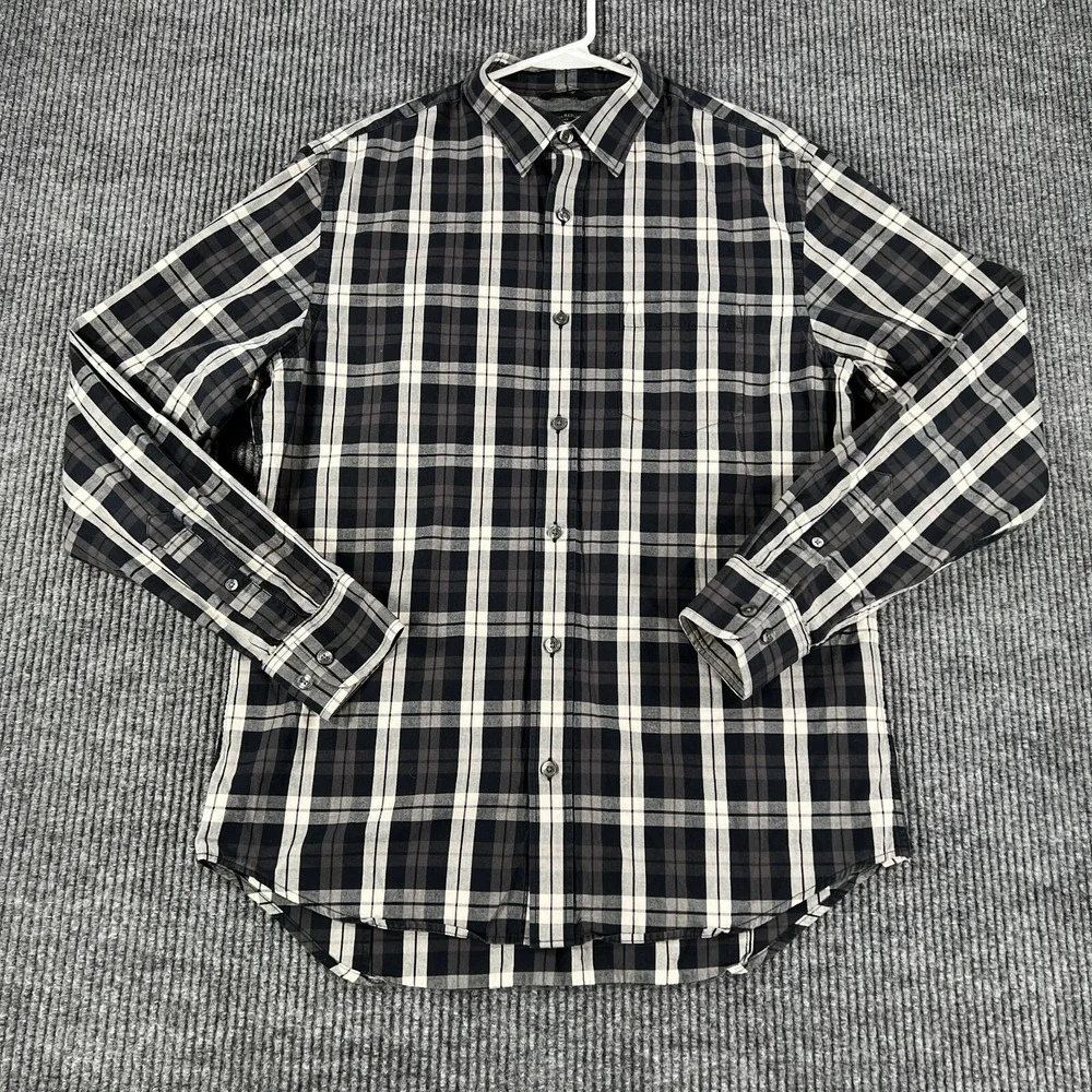Banana Republic Shirt Mens Medium Black Plaid Long Sleeve Button Up‎ Slim Fit